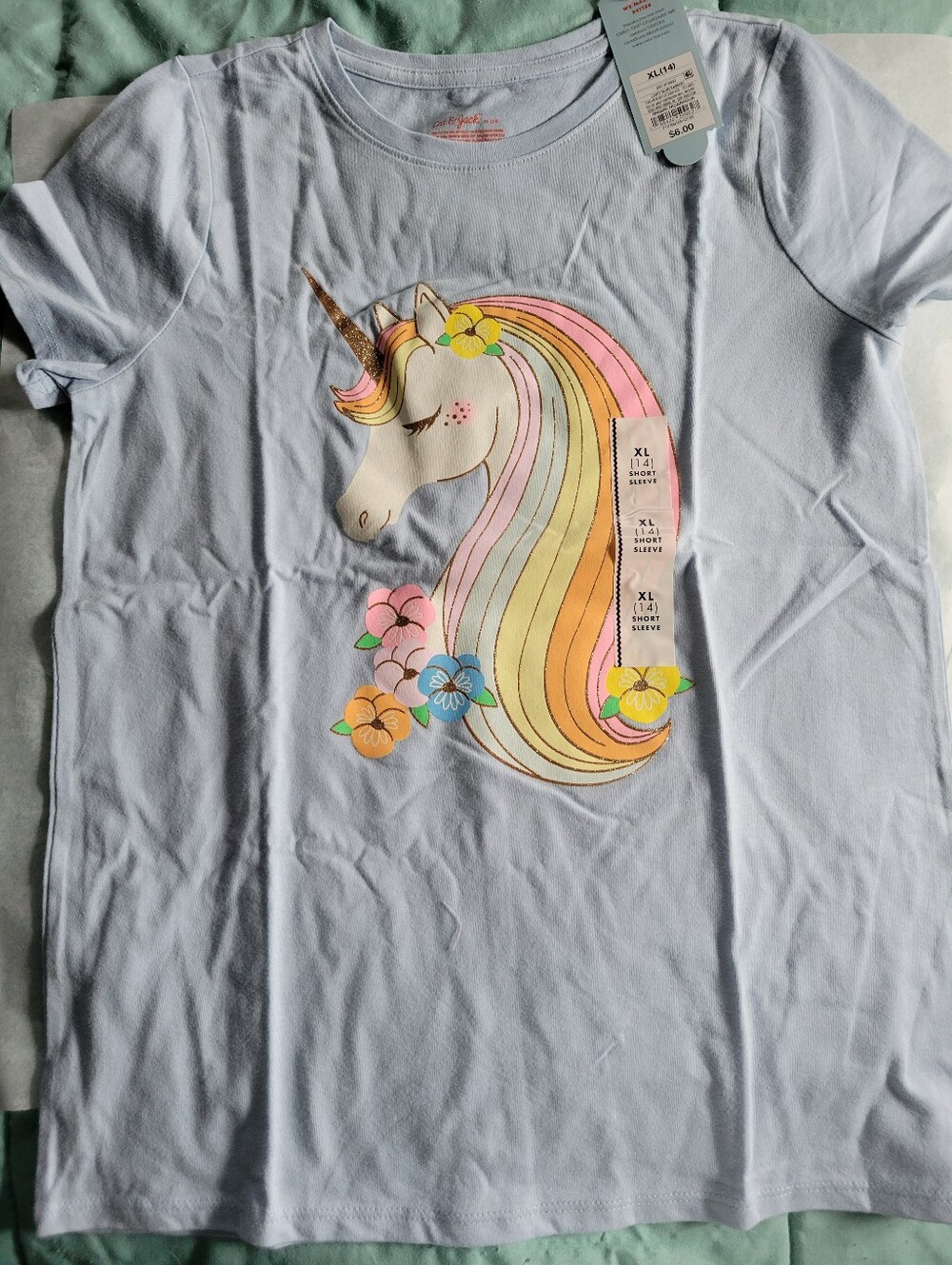 CAT N JACK Girls' Light Blue Unicorn Graphic Tee - XL(14)